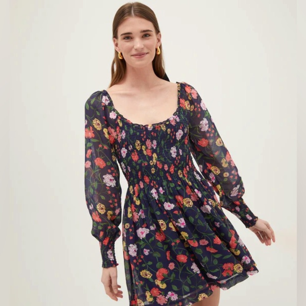 NWT Hill House Home The Norah Nap Dress - Navy peony Bouquet Georgette M